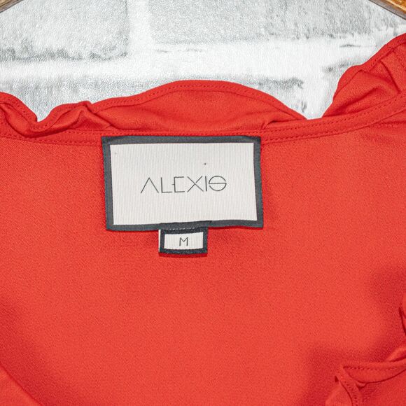 ALEXIS Scoop Neck Ruffle Blouse Red Long Sleeve Size Medium - Picture 2 of 8
